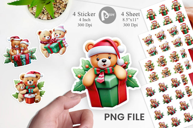 Sticker Christmas Teddy Bears Sublimation artnoy 