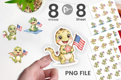 Sticker Chubby BBQ Dino Patriotic Watercolor Sublimation artnoy 