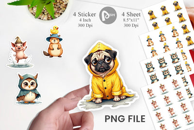 Sticker Chubby Raincoat Critters Watercolor Sublimation artnoy 