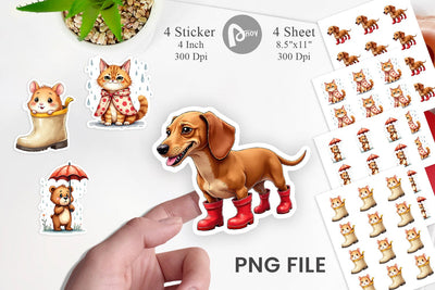 Sticker Chubby Raincoat Critters Watercolor Sublimation artnoy 