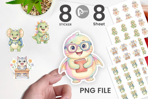 Sticker Chubby School Dino Watercolor Sublimation artnoy 