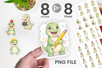 Sticker Chubby School Dino Watercolor Sublimation artnoy 