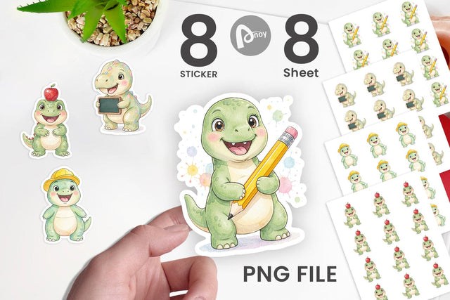 Sticker Chubby School Dino Watercolor Sublimation artnoy 