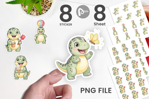Sticker Chubby Summer Dinosaur Watercolor Sublimation artnoy 
