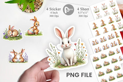 Sticker Classic Easter Bunnies in the Meadow Watercolor Sublimation artnoy 