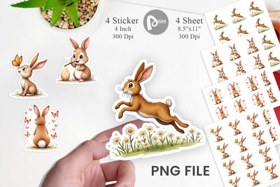 Sticker Classic Easter Bunnies in the Meadow Watercolor Sublimation artnoy 