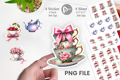 Sticker Coquette Teacups Sublimation artnoy 
