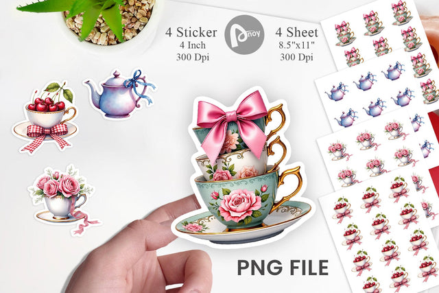 Sticker Coquette Teacups Sublimation artnoy 