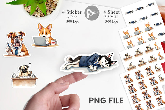 Sticker Corporate Canines Sarcastic Office Dog Watercolors Sublimation artnoy 
