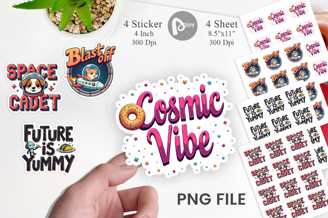Sticker Cosmic Cravings 80s Retro Kawaii Space Quotes Sublimation artnoy 