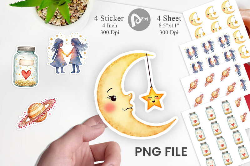 Sticker Cosmic Love Celestial Valentine Watercolor Art Sublimation artnoy 