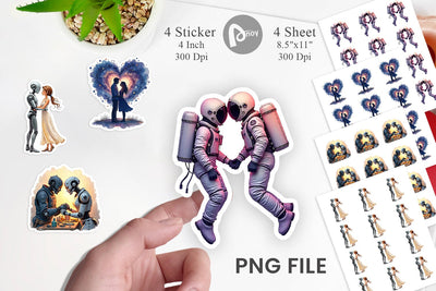 Sticker Cosmic Lovers Retro-Futuristic Romance Sublimation artnoy 