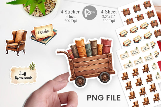 Sticker Cozy Autumn Bookstore Sublimation artnoy 