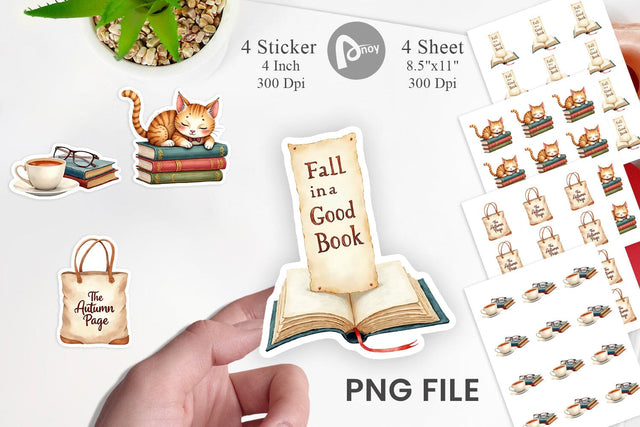Sticker Cozy Autumn Bookstore Sublimation artnoy 