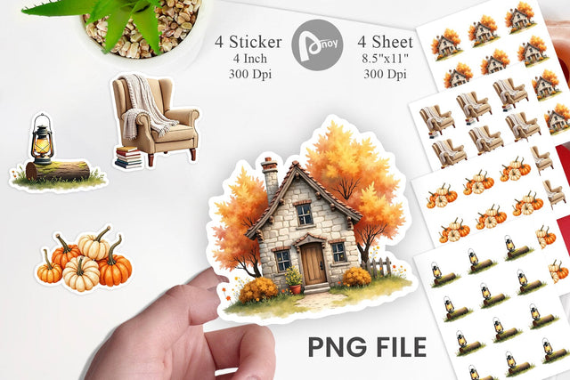 Sticker Cozy Autumn Cottage Sublimation artnoy 
