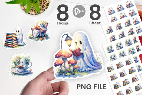 Sticker Cozy Bookworm Ghost Sublimation artnoy 