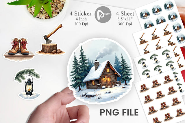 Sticker Cozy Cabin and Winter Forest Sublimation artnoy 