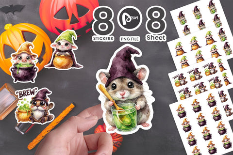 Sticker Cozy Cauldron Spooky Animal Gnomes Sublimation artnoy 