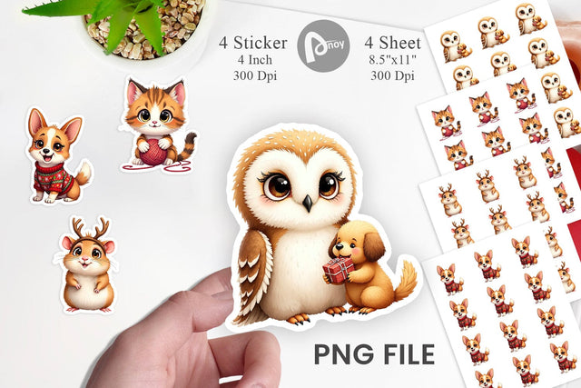 Sticker Cozy Christmas Pets Vintage Watercolor Companions Sublimation artnoy 