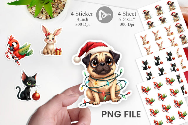 Sticker Cozy Christmas Pets Vintage Watercolor Companions Sublimation artnoy 