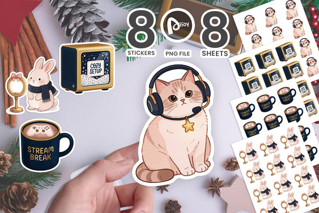 Sticker Cozy Christmas Stream Room Pets SVG artnoy 