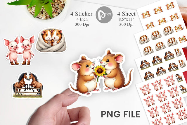 Sticker Cozy Critters & Cuddles Watercolor Sublimation artnoy 