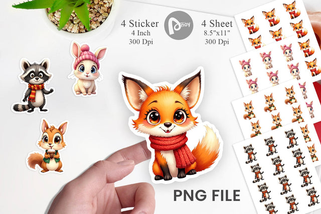 Sticker Cozy Critters Watercolor Wonderland Sublimation artnoy 