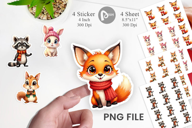 Sticker Cozy Critters Watercolor Wonderland Sublimation artnoy 