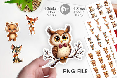 Sticker Cozy Critters Watercolor Wonderland Sublimation artnoy 