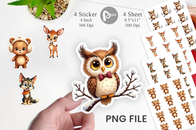 Sticker Cozy Critters Watercolor Wonderland Sublimation artnoy 