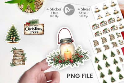 Sticker Cozy Farmhouse Christmas Decor Watercolor Sublimation artnoy 