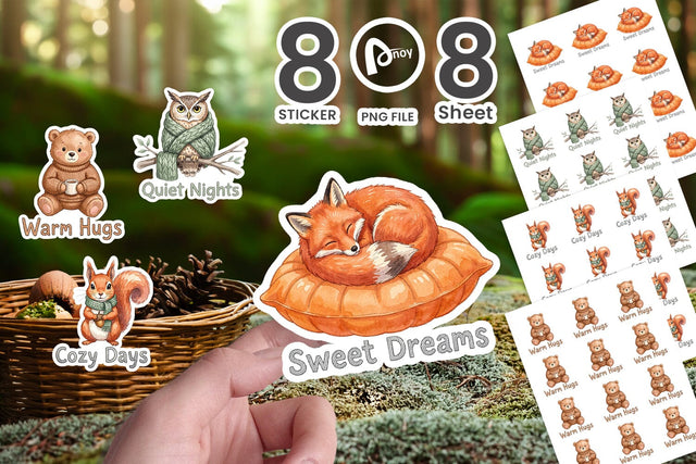 Sticker Cozy Knitwear Woodland Friends Watercolor Sublimation artnoy 
