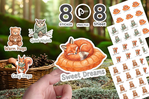 Sticker Cozy Knitwear Woodland Friends Watercolor Sublimation artnoy 