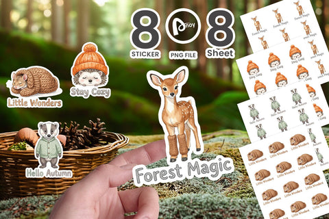 Sticker Cozy Knitwear Woodland Friends Watercolor Sublimation artnoy 
