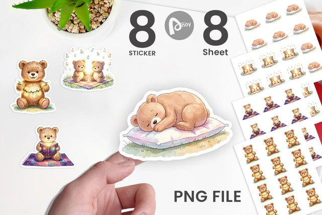Sticker Cozy Night Teddy Bear Picnic Sublimation artnoy 
