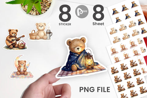 Sticker Cozy Night Teddy Bear Picnic Sublimation artnoy 