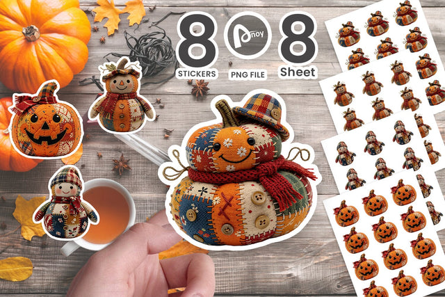 Sticker Cozy Pumpkin Patchwork Fabric Dolls Sublimation artnoy 