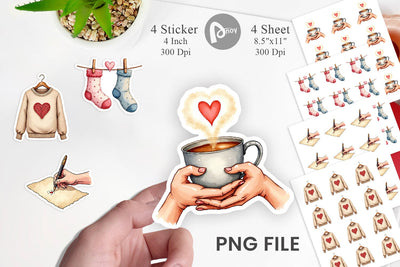 Sticker Cozy Valentine Moments Watercolor Illustrations Sublimation artnoy 