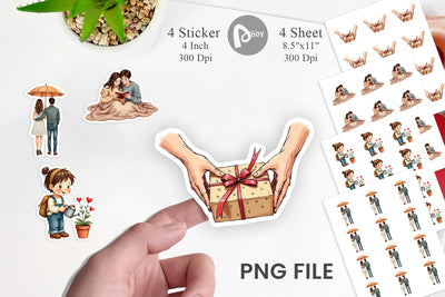 Sticker Cozy Valentine Moments Watercolor Illustrations Sublimation artnoy 