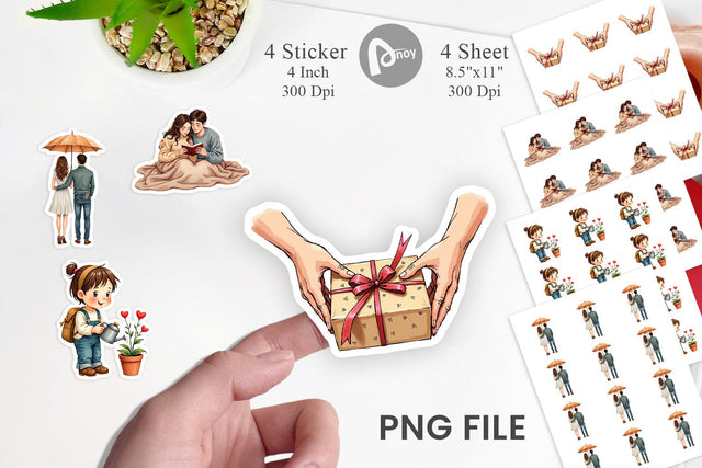 Sticker Cozy Valentine Moments Watercolor Illustrations Sublimation artnoy 