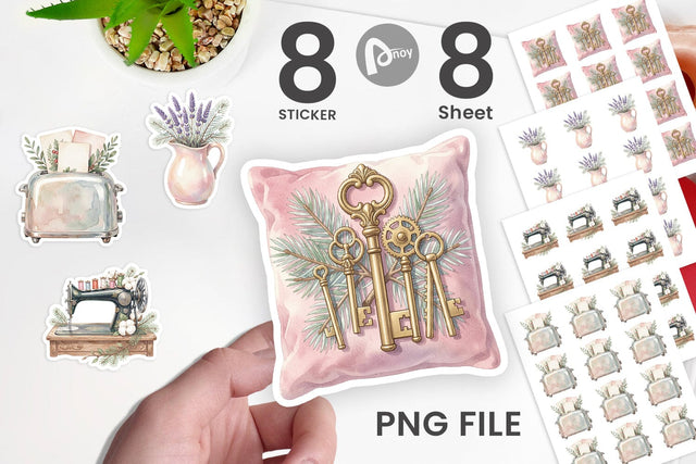 Sticker Cozy Vintage Holiday Hearth Watercolor Sublimation artnoy 