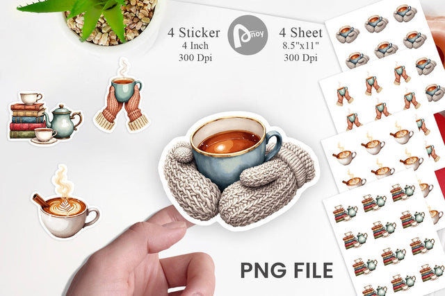Sticker Cozy Winter Cafe Watercolor Sublimation artnoy 