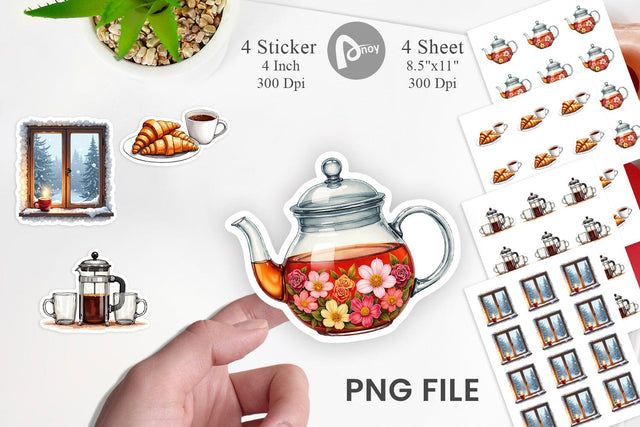 Sticker Cozy Winter Cafe Watercolor Sublimation artnoy 