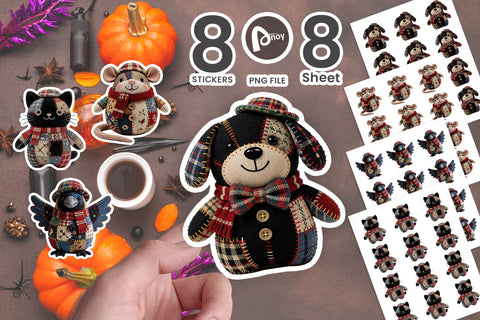 Sticker Crafty Patchwork Spooky Animal Dolls Sublimation artnoy 