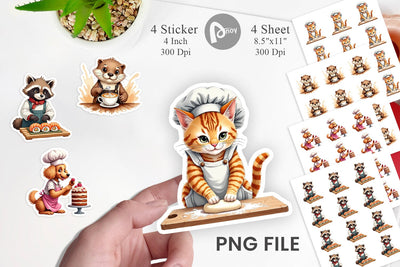 Sticker Culinary Cuties Professional Animal Chefs Sublimation artnoy 