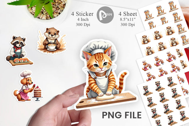 Sticker Culinary Cuties Professional Animal Chefs Sublimation artnoy 