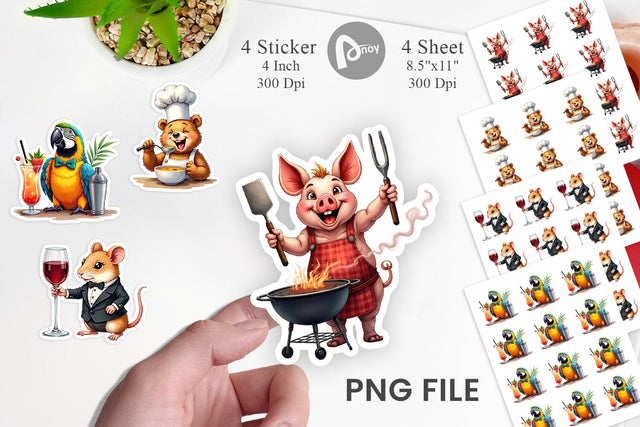 Sticker Culinary Cuties Professional Animal Chefs Sublimation artnoy 
