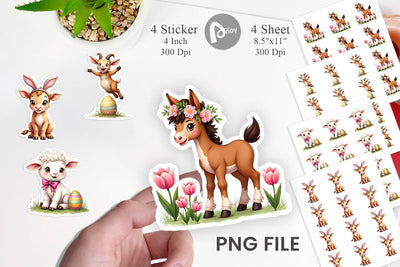Sticker Cute Baby Farm Animals Easter Watercolor Sublimation artnoy 