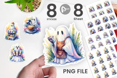 Sticker Cute Barista Coffee Ghost Sublimation artnoy 