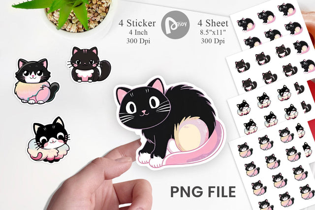 Sticker Cute Black Cat Sublimation artnoy 